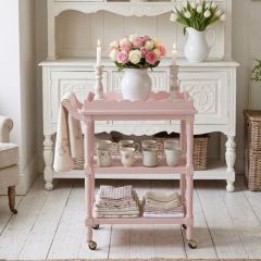 Pink Rolling Bar Cart With Removable Tray