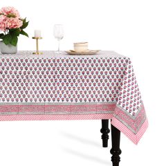 Pink Sapphire Cotton Block Print Tablecloth