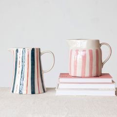 Pink Striped Stoneware Pitcher