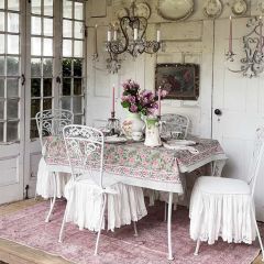 Pink Tourmaline Floral Block Print Tablecloth