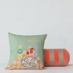 Pink Velvet Stripe and Jute Bolster Pillow