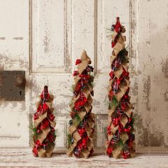 Plaid And Burlap Tree Set of 3