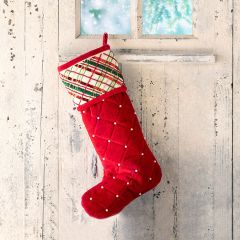 Plaid Cuff Beaded Christmas Stocking