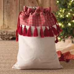 Plaid Drawstring Toy Sack With Tassels