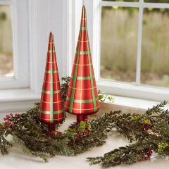 Plaid Glass Cone Tree Set of 2