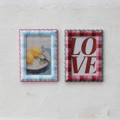 Plaid Pattern Scalloped Wood Frames Set of 2