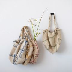 Plaid Print Jute Tote Back Set of 4