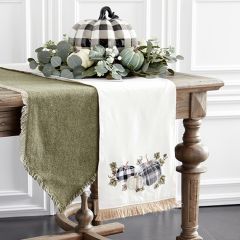 Plaid Pumpkins Table Runner With Jute Fringe
