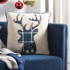 Plaid Reindeer Accent Pillow