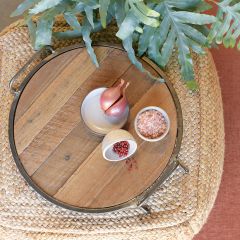 Plank Wood and Metal Round Tray