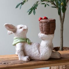 Playful Bunny with Basket and Ladybugs Figure