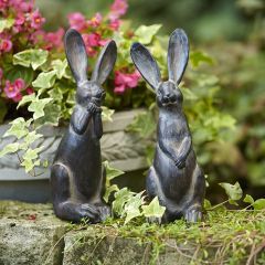 Playful Rustic Rabbit Figurines Set of 2