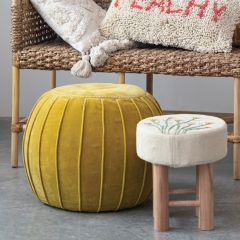 Pleated Velvet Pouf Ottoman