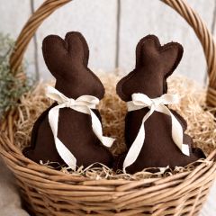 Plush Chocolate Bunny With Bow Set of 2