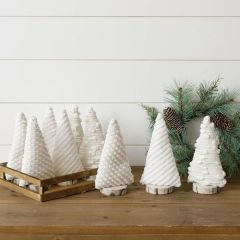 Plush Fabric Tree Set of 9 In Wood Crate
