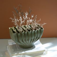 Pocket Folds Green Ceramic Vase