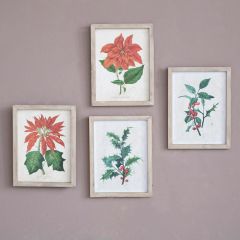 Poinsettia And Holly Branch Framed Wall Art Set of 4