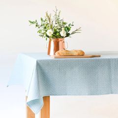 Polka Dotted Blue Linen Tablecloth