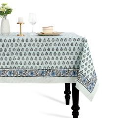 Poppy Blue Cotton Block Print Tablecloth