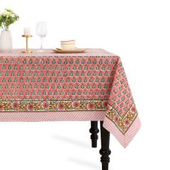 Poppy Pink Cotton Block Print Tablecloth