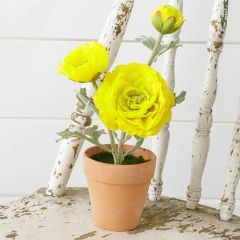 Potted Faux Yellow Ranunculus