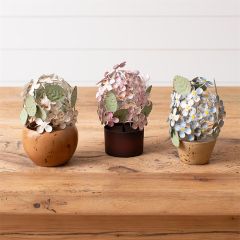 Potted Metal Blooming Hydrangea Arrangement Set of 3