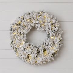 Pre Lit Flocked Holiday Wreath