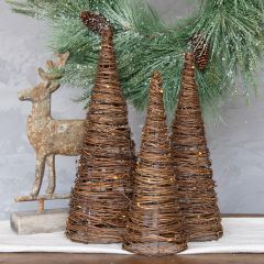 Pre Lit Grapevine Tabletop Tree Set of 3