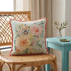 Pretty Embroidered Florals Throw Pillow With Fringe