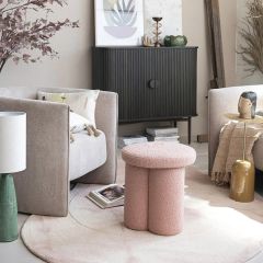 Pretty In Pink Boucle Upholstered Stool