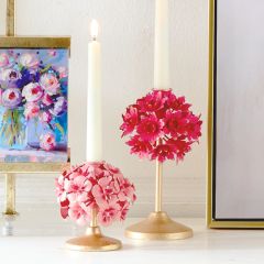 Pretty Pink Floral Candle Holders Set of 2