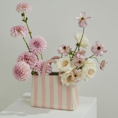 Pretty Pink Striped Ceramic Handbag Vase