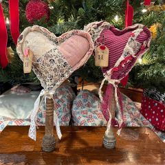 Primitive Antique Quilt Heart on Wooden Spindle