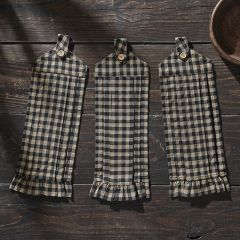 Primitive Black Check Button Loop Tea Towel Set of 3