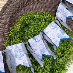 Primitive Chicken Print Garland With Rag Ribbon