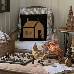 Primitive Country Applique House Accent Pillow