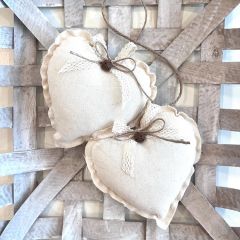 Primitive Cream Fabric Hanging Hearts Set of 2