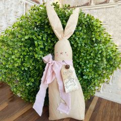 Primitive Fabric Bunny With Pink Bow