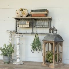 Primitive Farmhouse 2 Basket Hook Rack Shelf