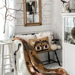 Primitive Farmhouse Crow and Star Quilted Throw