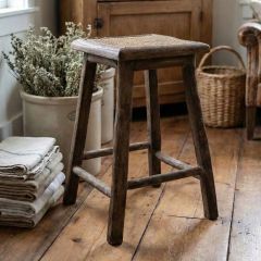 Primitive Farmhouse Rattan Top Stool