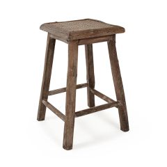 Primitive Farmhouse Rattan Top Stool