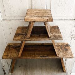 Primitive Farmhouse Wooden Stool Display Riser Set of 3