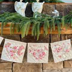 Primitive Floral Heart Banner Garland