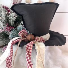 Primitive Frosty Hat with Red Check Bow