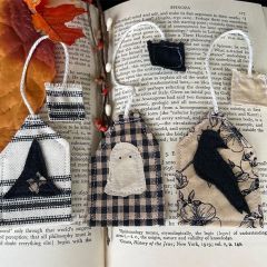 Primitive Halloween Fabric Bookmarks Set of 3