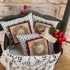 Primitive Holly Berry Mini Pillow Bowl Fillers Set of 3