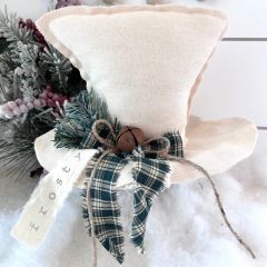 Primitive Natural Frosty Hat with Green Plaid Bow