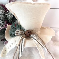 Primitive Natural Frosty Hat with Green Ticking Stripe Bow
