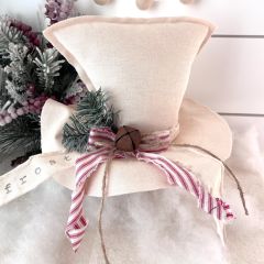 Primitive Natural Frosty Hat with Red Stripe Bow
